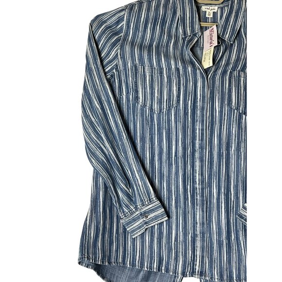 NWT Tribal Jeans Eclipse Striped Button-Up Shirt BUTTON BACK Size L Lyocell - Picture 2 of 12